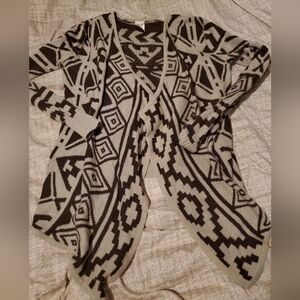 Faded Glory Womens Open Front Cardigan Sweater S (4/6) Aztec Print Flyaway Brown